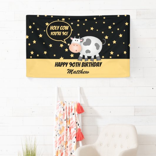 聖牛あなたは90かわいいおもしろいハッピーハッピー第九誕生日 横断幕 (インサイチュ)