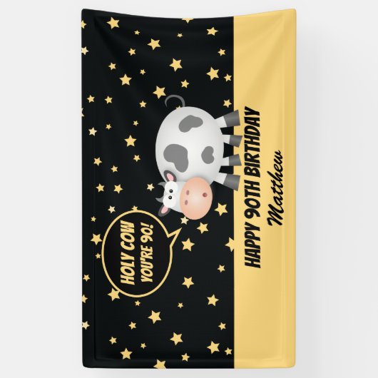 聖牛あなたは90かわいいおもしろいハッピーハッピー第九誕生日 横断幕 (縦)