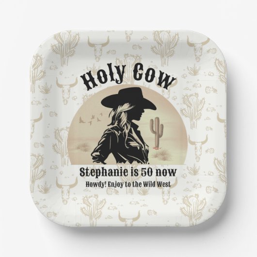 聖牛おもしろいヴィンテージ女性のカーボーイ50誕生日 ペーパープレート (正面)
