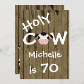 聖牛おもしろい70歳の誕生日パーティーへの招待 招待状 (正面/裏面)
