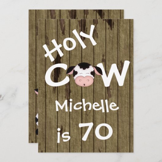 聖牛おもしろい70歳の誕生日パーティーへの招待 招待状 (正面/裏面)