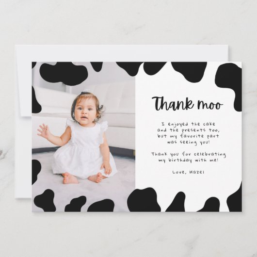 聖牛をテーマにした最初の誕生日パーティーの写真 サンキューカード (正面)