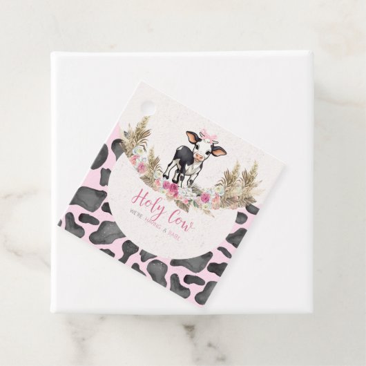 聖牛ピンクの牛のプリントの赤ちゃんシャワー フェイバータグ (インサイチュ)