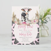 聖牛ピンクの牛のプリントの赤ちゃんシャワー 招待状 (スタンド正面)