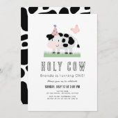 聖牛ピンクパーティーハットバタフライ1st誕生日 招待状 (正面/裏面)