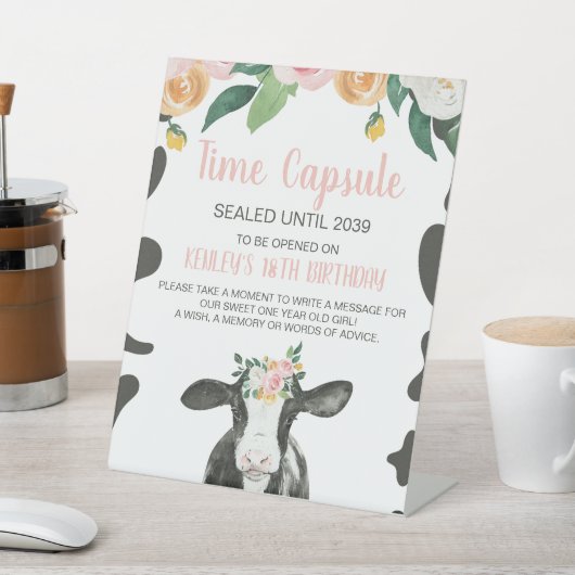 聖牛ピンクフローラ1歳の誕生日カプセルPed 台座サイン (インサイチュ)