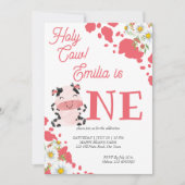 聖牛ピンク柄かわいい牛の誕生日パーティー 招待状 (正面)