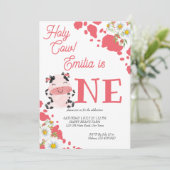 聖牛ピンク柄かわいい牛の誕生日パーティー 招待状 (スタンド正面)