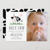 聖牛ピンク蝶ガール1st誕生日の写真 招待状 (正面/裏面)