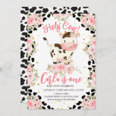 聖牛フローラ牛プリント誕生日 招待状 (正面/裏面)