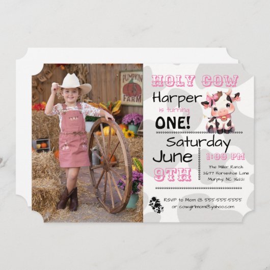 聖牛写真の国の誕生日パーティーへの招待 招待状 (正面/裏面)