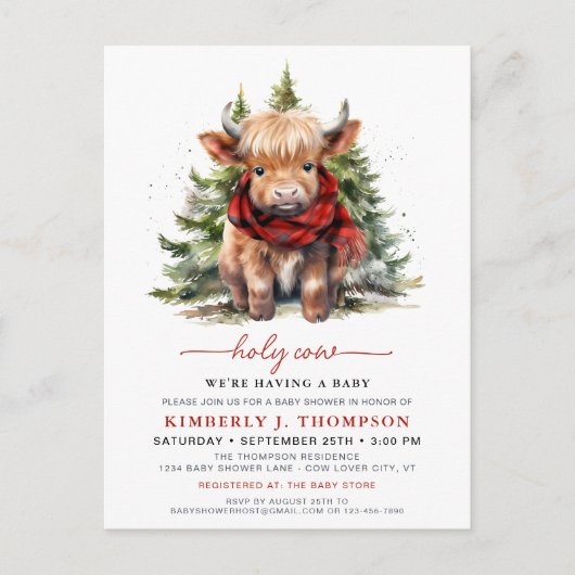 聖牛居心地の良いハイランドカーフウィンターベイビーシャワー ポストカード (正面)