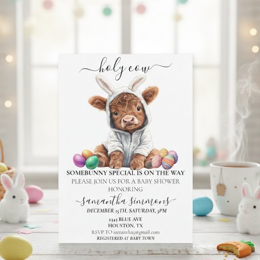 聖牛復活祭バニーハイランドカーフベビーシャワー 招待状