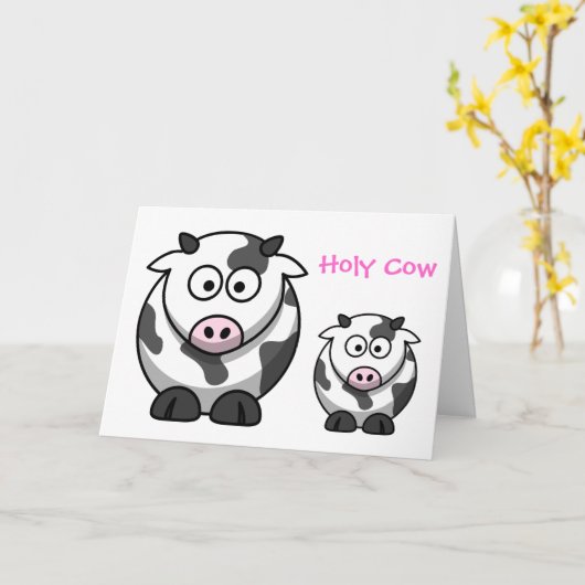 聖牛漫画ピンクノーズ牛おもしろい誕生日 カード (黄色い花)