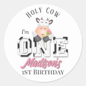 聖牛私は1女の子1歳の誕生日パーティー ラウンドシール (正面)