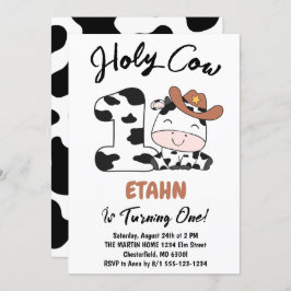 聖牛私は1男の子1歳のパーティの招待状 招待状