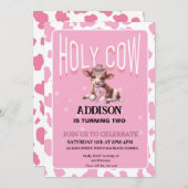 聖牛私は2ピンクコケット誕生日パーティー 招待状 (正面/裏面)
