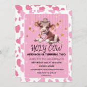 聖牛私は2ピンクコケット誕生日パーティー 招待状 (正面/裏面)