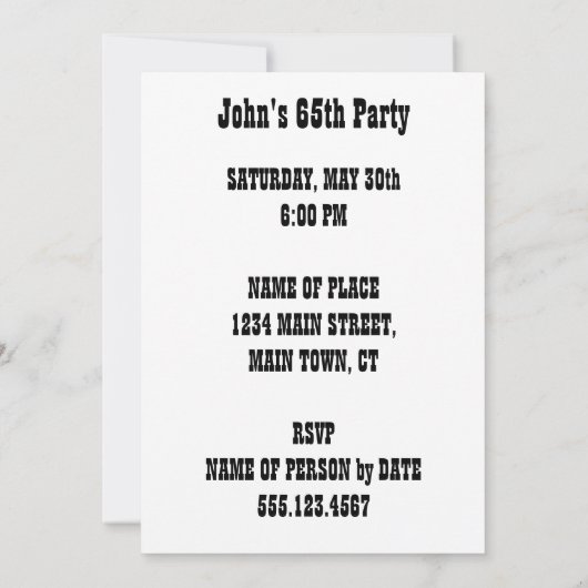 聖牛第65誕生日おもしろい漫画招待状 招待状 (裏面)