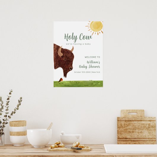 聖牛農場動物の赤ちゃんシャワーへようこそ ポスター (キッチン)