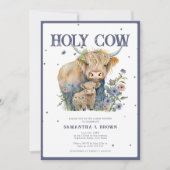 聖牛高地の牛の赤エレガントちゃんシャワー 招待状 (正面)