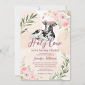 聖牛高地ふくらはぎ女の赤ちゃんシャワーフローラ 招待状 (正面)