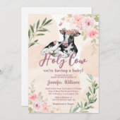 聖牛高地ふくらはぎ女の赤ちゃんシャワーフローラ 招待状 (正面/裏面)