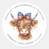 聖牛高地ふくらはぎ愛国的な赤ちゃんシャワー ラウンドシール (正面)