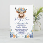 聖牛高地ふくらはぎ男の子の赤ちゃんシャワーフローラ 招待状 (スタンド正面)