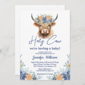 聖牛高地ふくらはぎ男の子の赤ちゃんシャワーフローラ 招待状 (正面/裏面)