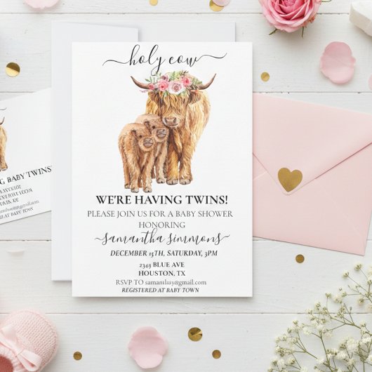 聖牛高地ふくらはぎ赤ちゃんシャワー双子 招待状