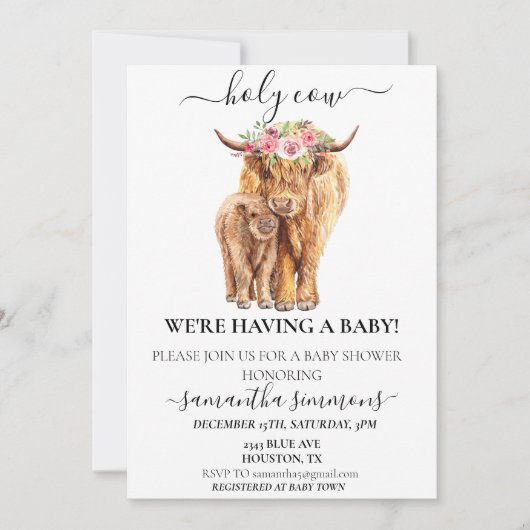 聖牛高地ふくらはぎ赤ちゃんシャワー水色Inv 招待状 (正面)