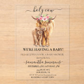 聖牛高地ふくらはぎ赤ちゃんシャワー アクリル招待状 (正面)