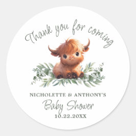 聖牛高地カップルモダンの赤ちゃんシャワー ラウンドシール