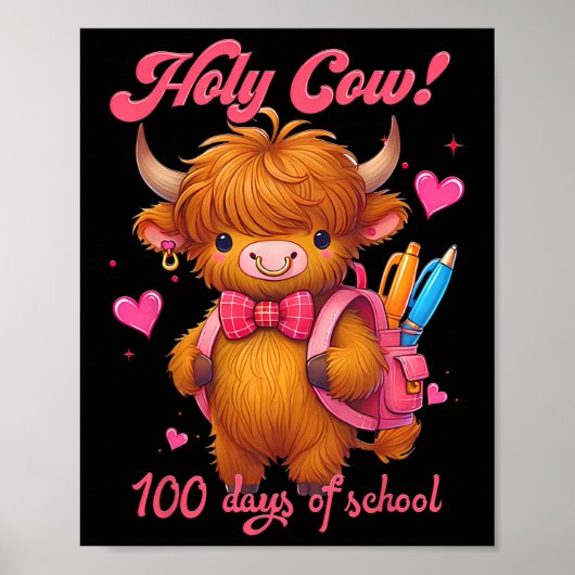 聖牛100日の学校かわいい牛の先生子供 ポスター (正面)