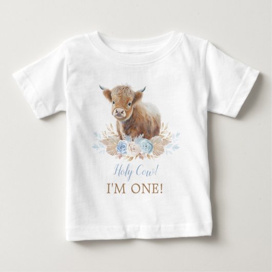 聖牛I'm One Boho Blueフローラ1st誕生日 ベビーTシャツ (正面)
