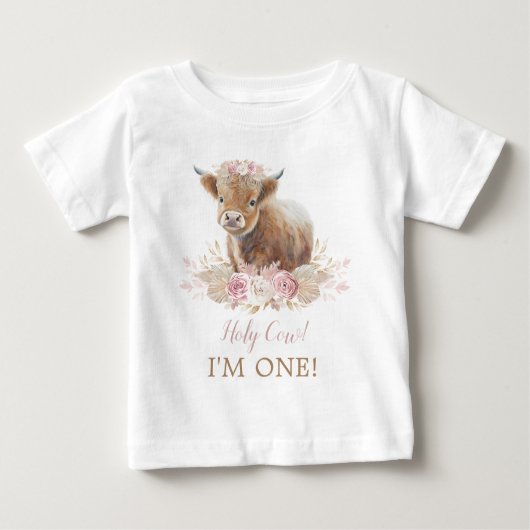 聖牛I'm One Boho Pinkフローラ1st誕生日 ベビーTシャツ (正面)