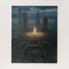 聖白熱［赤熱］光を放つ地に立つ古代の戦士 ジグソーパズル