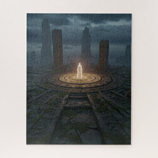 聖白熱［赤熱］光を放つ地に立つ古代の戦士 ジグソーパズル (縦)