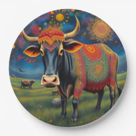 聖祝牛を装ったディワリ ペーパープレート