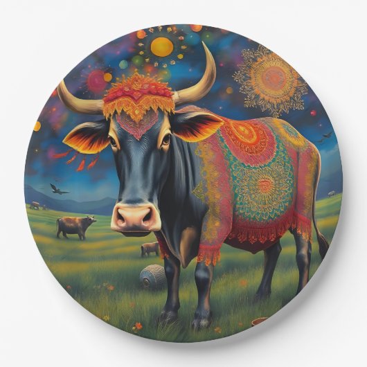 聖祝牛を装ったディワリ ペーパープレート (正面)