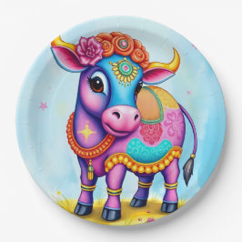 聖祝牛を装ったディワリ ペーパープレート