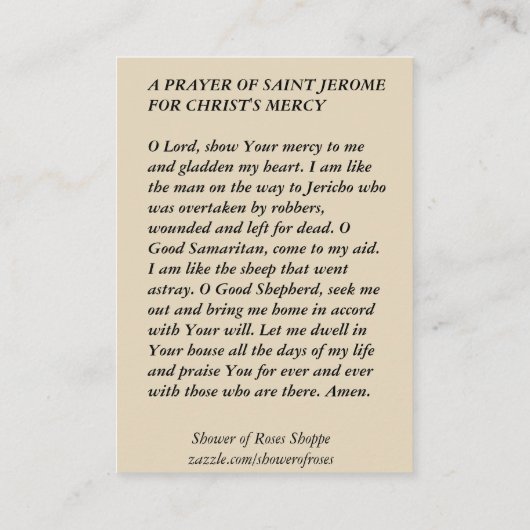 聖者のジェロームの聖なる書物、経典のペンの修道士 名刺 (裏面)
