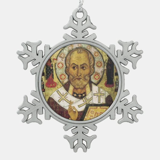 聖者のニコラス中世アイコンクリスマスのオーナメント スノーフレークピューターオーナメント (正面)