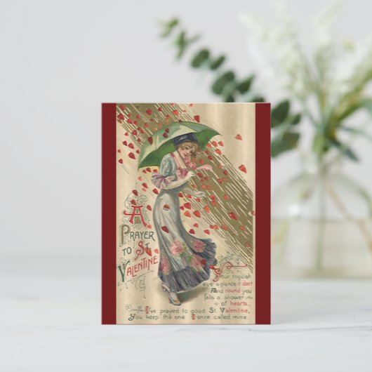 聖者のバレンタイン、ヴィンテージのビクトリア時代の人の女性への祈りの言葉 シーズンポストカード (スタンド正面)