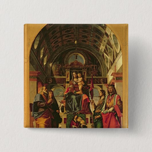聖者を持つマドンナそして子供、1499年 缶バッジ (正面)