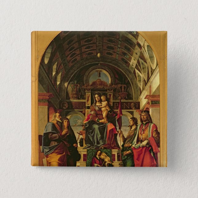 聖者を持つマドンナそして子供、1499年 缶バッジ (正面)