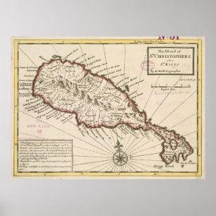 聖者Kitts (1732年)のヴィンテージの地図 ポスター