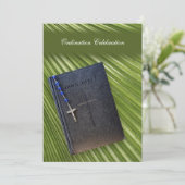 聖職任命パーティーの招待状 聖書とヤシの葉 招待状 (スタンド正面)