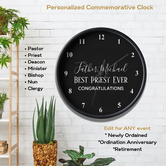 聖職者の聖職者のギフト – シンプルパーソナライズされたR 壁時計